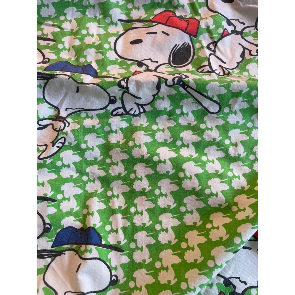 Vintage Peanuts Snoopy Baseball Twin Fitted Sheet Green Woodstock Bedding
